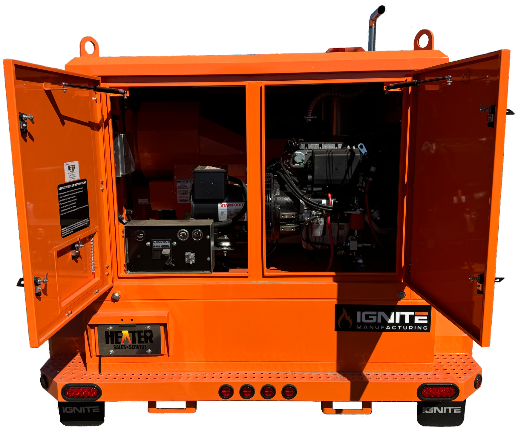 Back view of HT-TB1000 Trailblazer showing interior piping, controls, and power system components